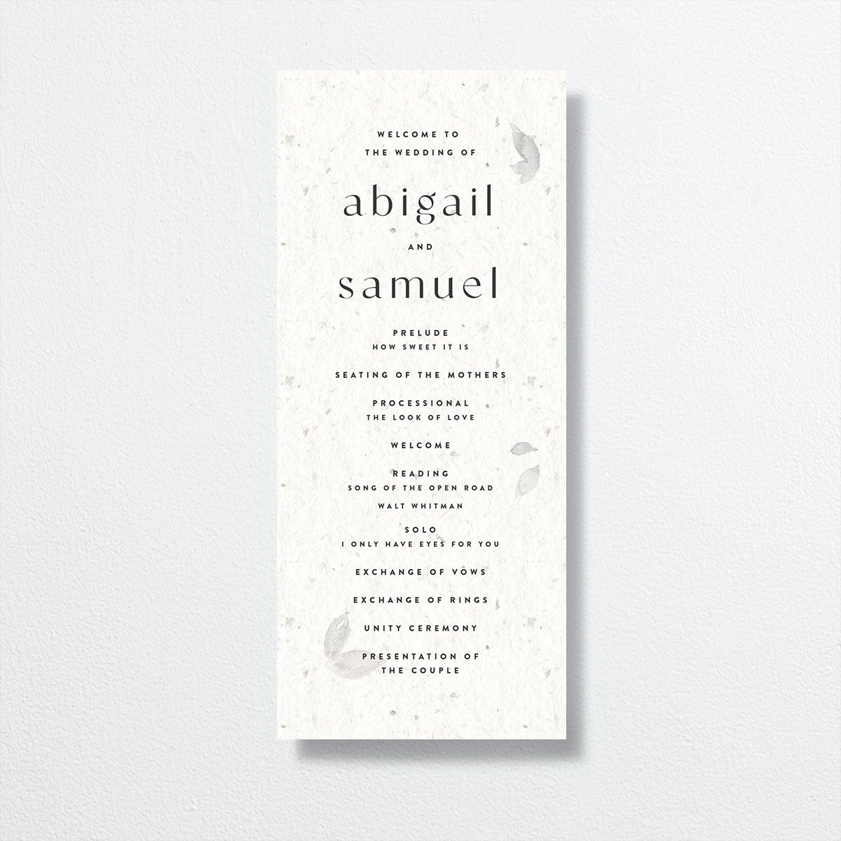 Pressed Leaves Wedding Programs front in white