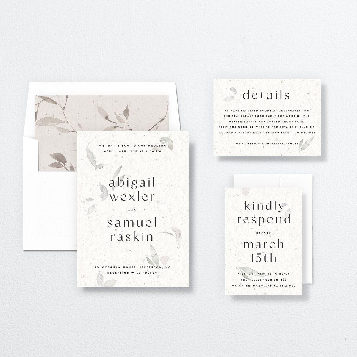 Pressed Leaves Wedding Invitations Snow Signature No