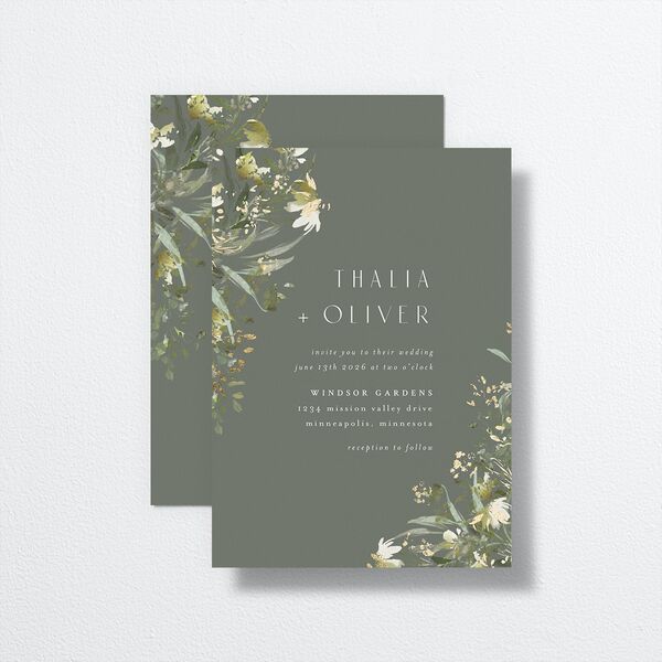 Gilded Greenery Wedding Invitations Gold Deep Olive Signature No