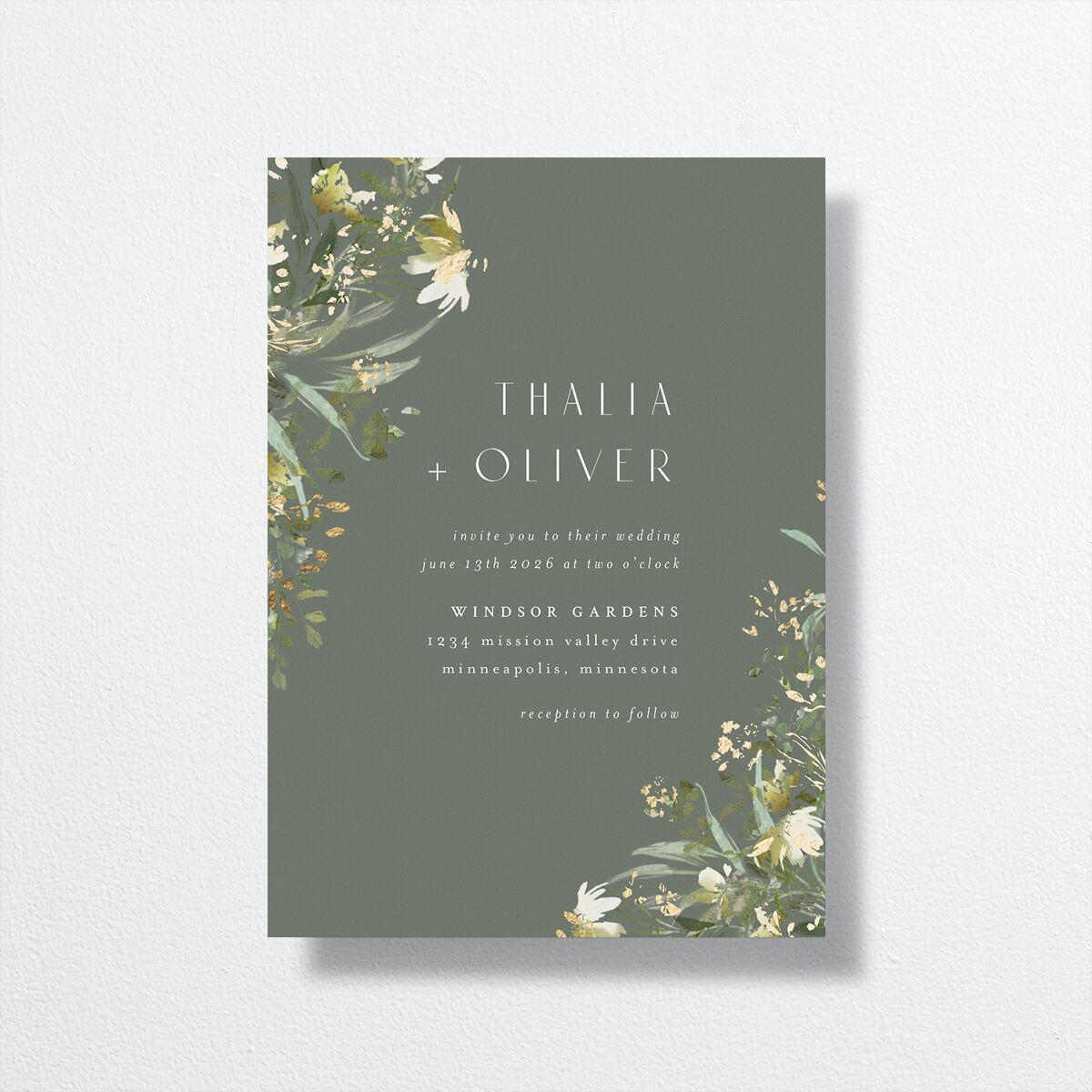 Gilded Greenery Wedding Invitations Gold Deep Olive Signature No