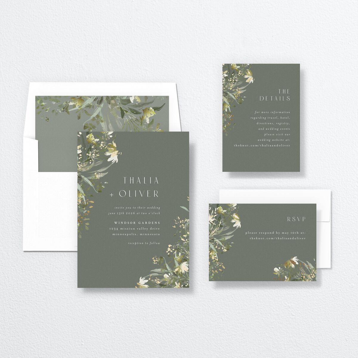 Gilded Greenery Wedding Invitations Gold Deep Olive Signature No