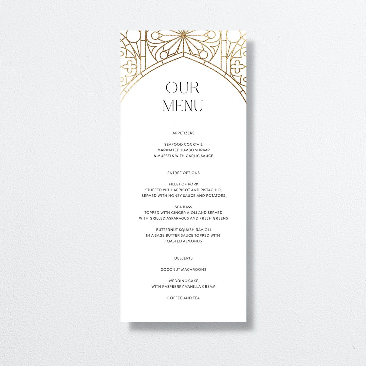 Chapel Arch Menus front in white