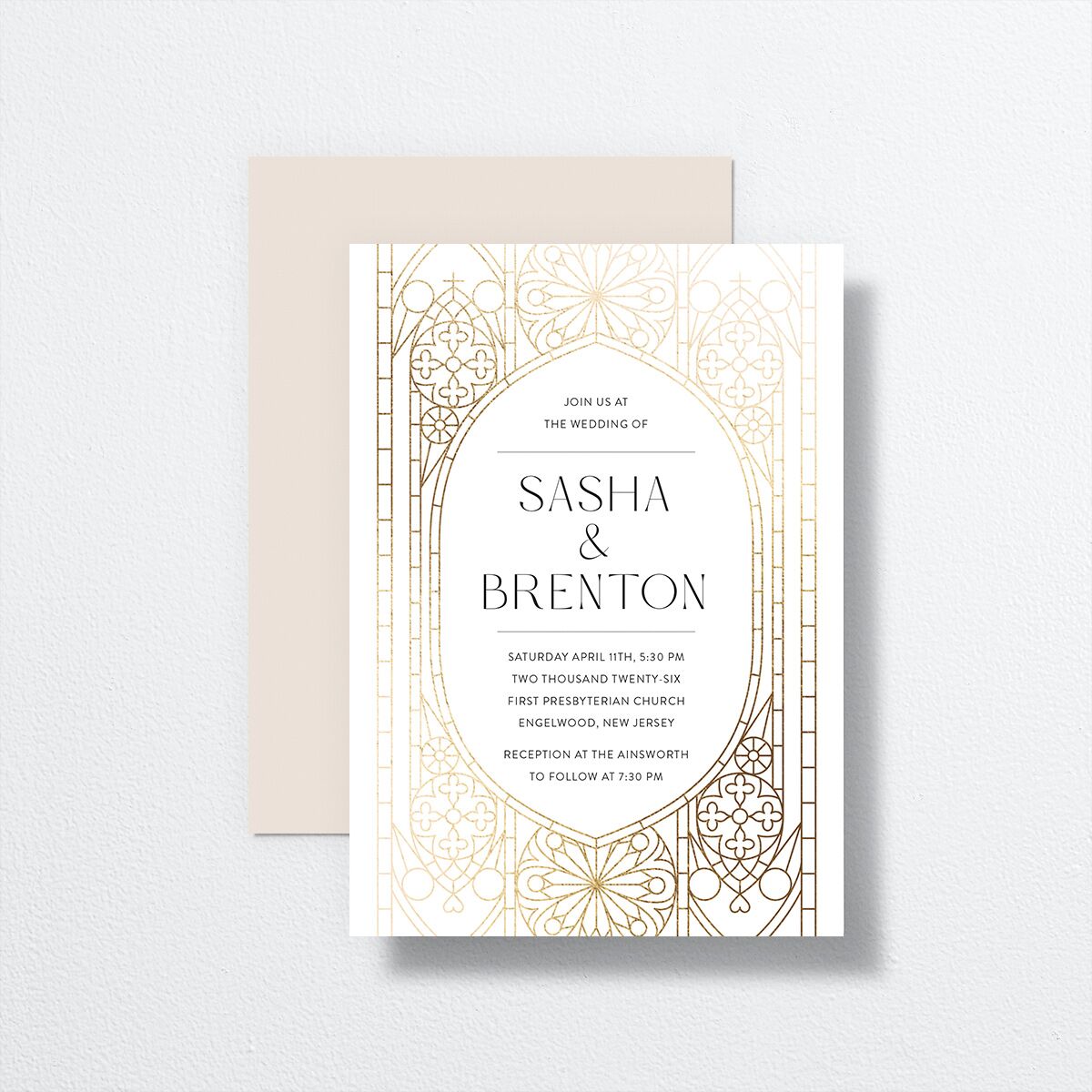 Chapel Arch Wedding Invitations Gold Pure White Signature No