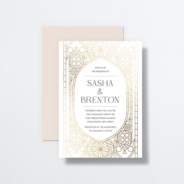 Chapel Arch Wedding Invitations Gold Pure White Signature No