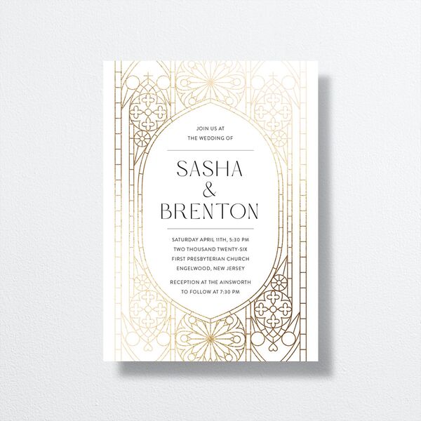 Chapel Arch Wedding Invitations Gold Pure White Signature No