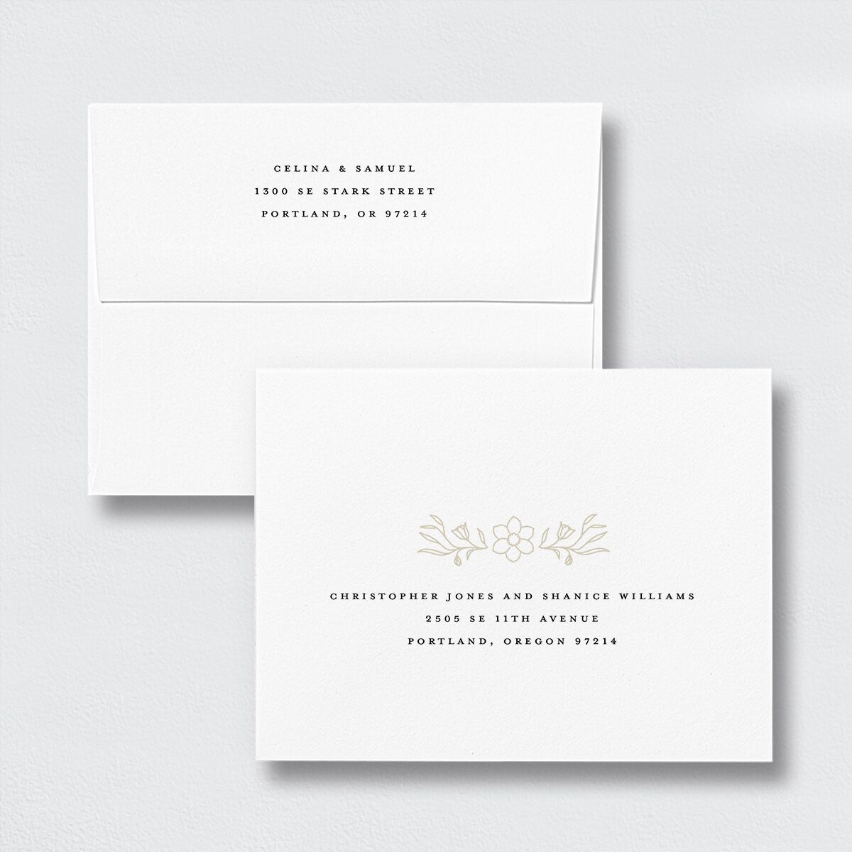 Floral Opulence Thank You Card Envelopes White Standard Champagne Both Recipient and Return Addresses Signature