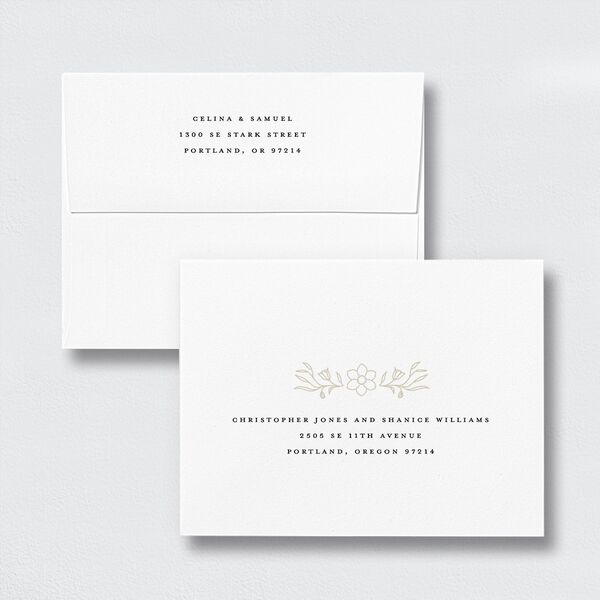 Floral Opulence Thank You Card Envelopes White Standard Champagne Both Recipient and Return Addresses Signature