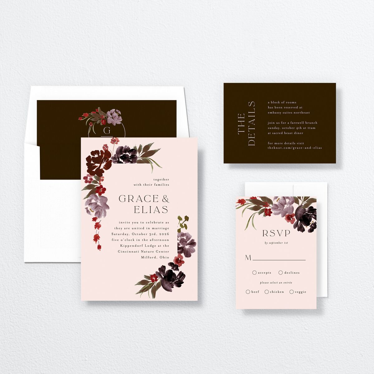 Autumn Romance Wedding Invitations Chocolate Signature No