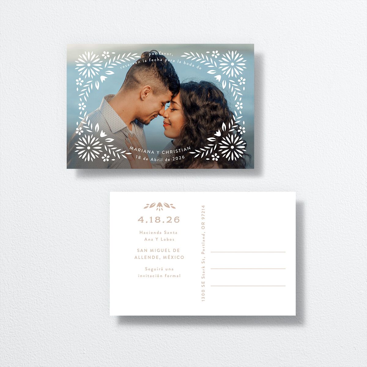 Papel Picado De Mexico Save The Date Postcards Taupe