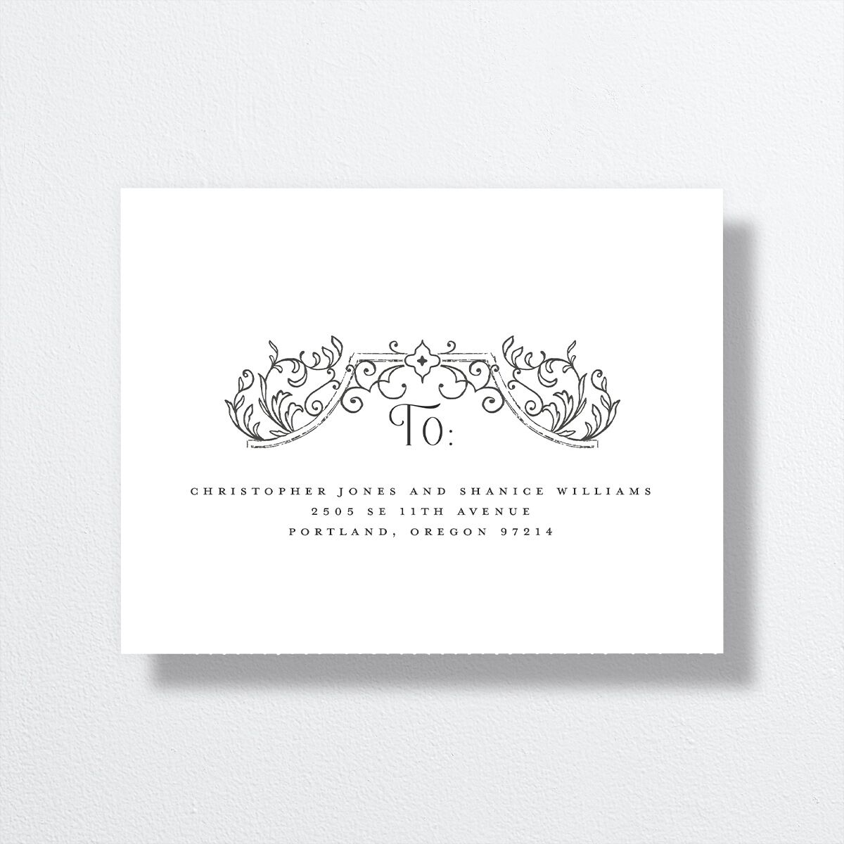 Gothic Gate All-in-One Wedding Invitations Licorice Signature Light Both Recipient and Return Addresses No