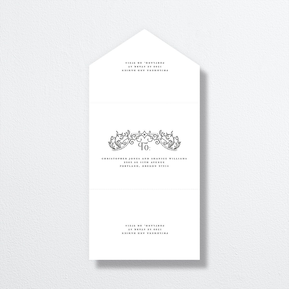 Gothic Gate All-in-One Wedding Invitations Licorice Signature Light Both Recipient and Return Addresses No