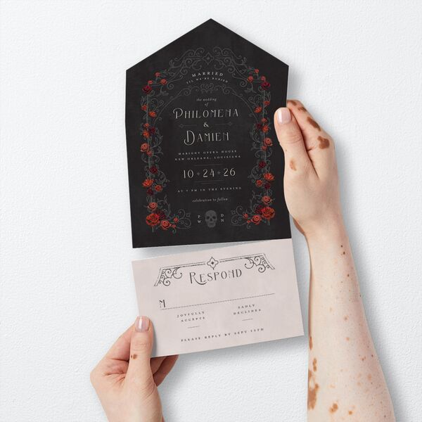 Gothic Gate All-in-One Wedding Invitations Licorice Signature Light Both Recipient and Return Addresses No