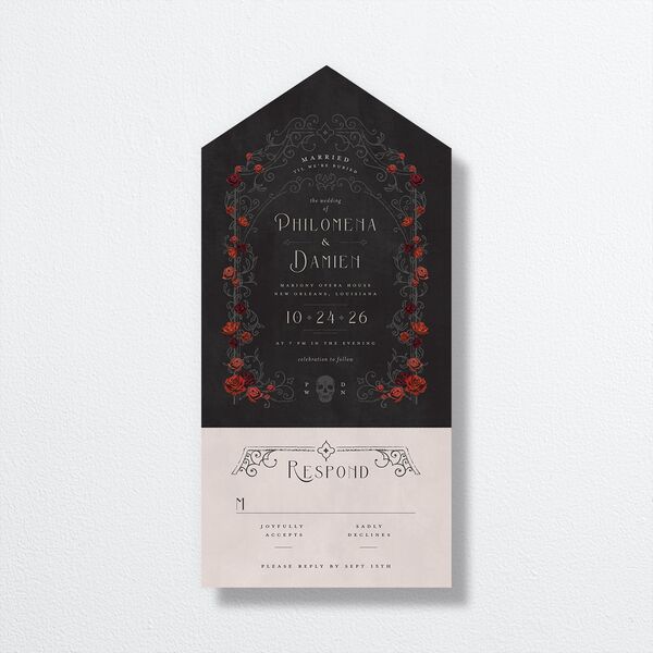 Gothic Gate All-in-One Wedding Invitations Licorice Signature Light Both Recipient and Return Addresses No