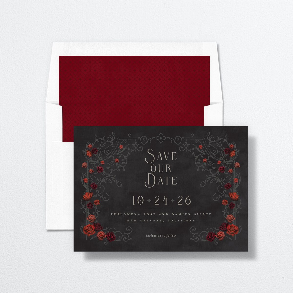 Gothic Gate Save The Date Cards Licorice Signature smooth No Standard
