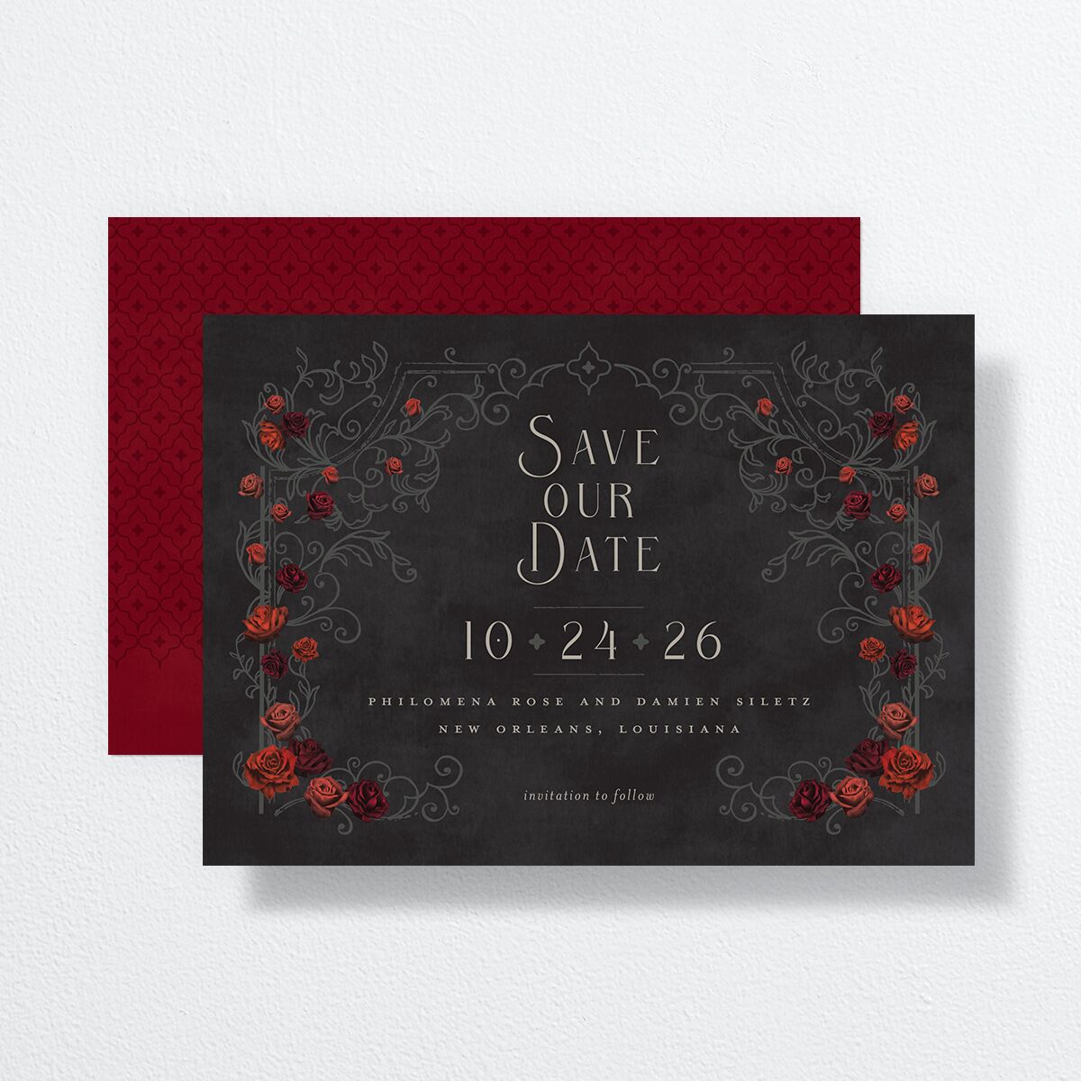 Gothic Gate Save The Date Cards Licorice Signature smooth No Standard