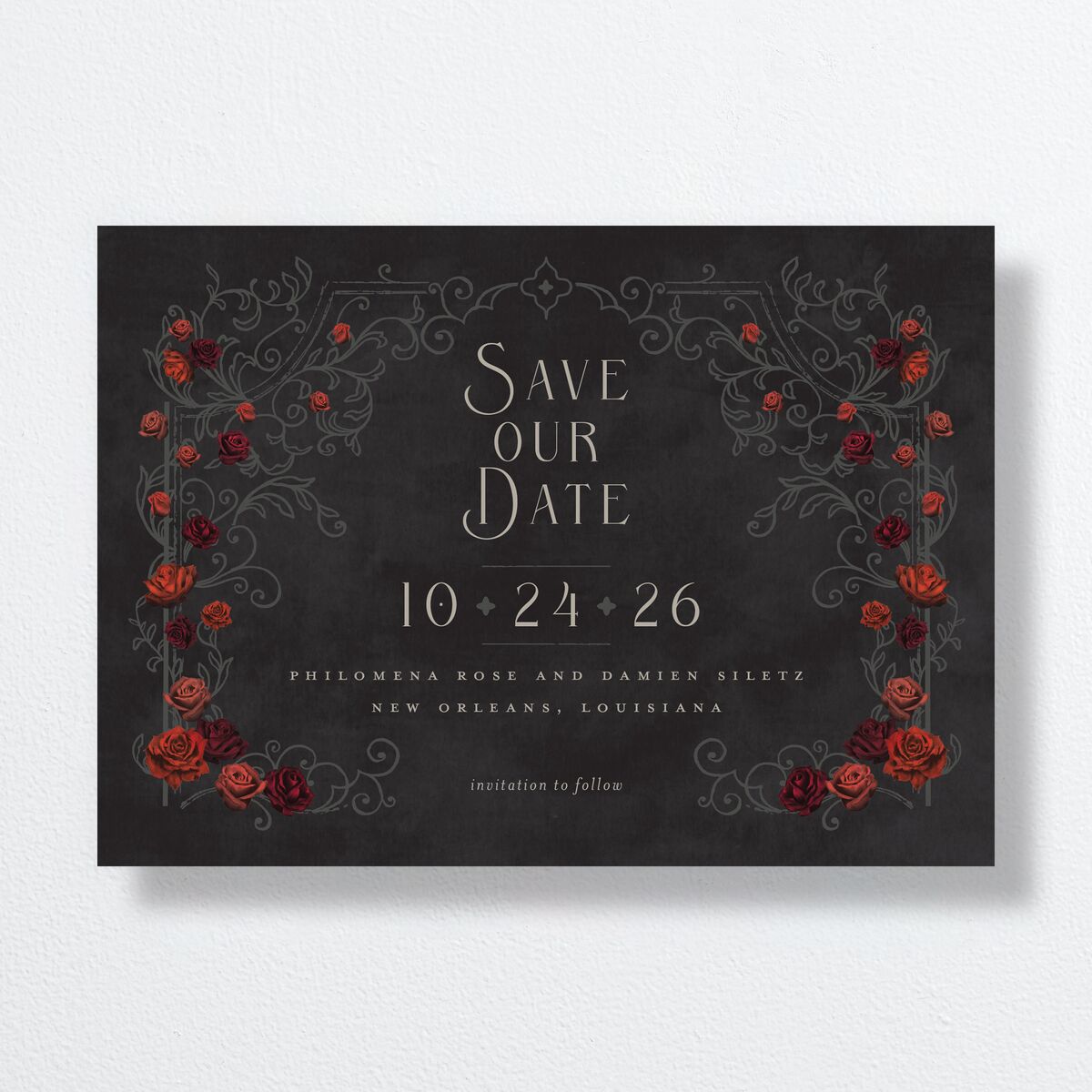 Gothic Gate Save The Date Cards Licorice Signature smooth No Standard