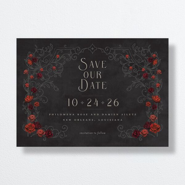 Gothic Gate Save The Date Cards Licorice Signature smooth No Standard