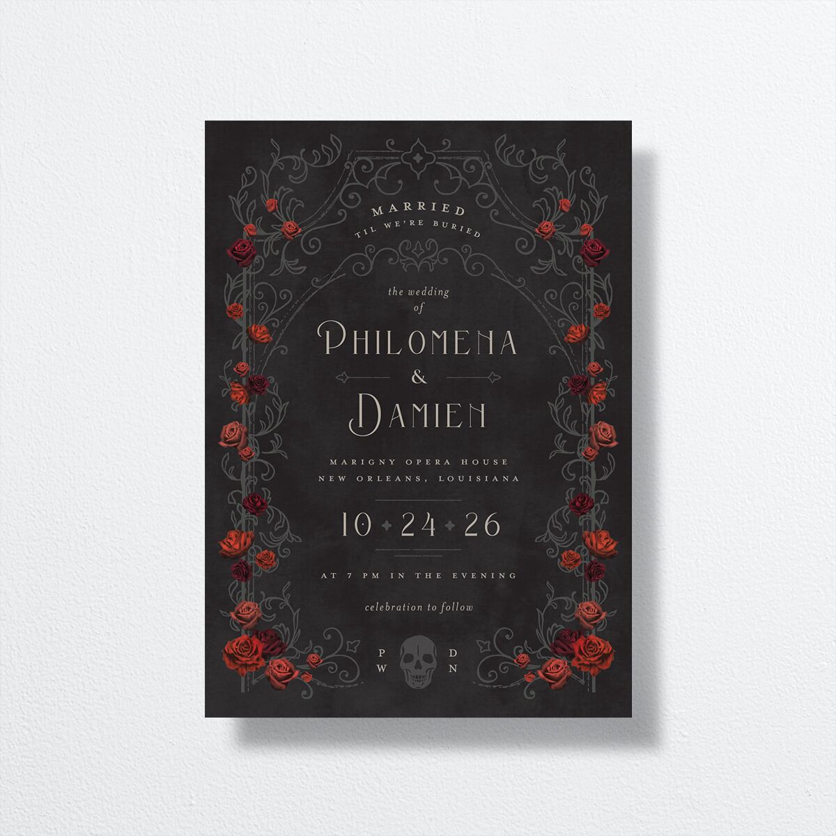 Gothic Gate Wedding Invitations front in black