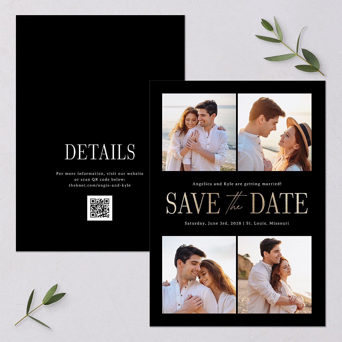 Classically Gilded Save the Date Cards Licorice Gold Signature smooth Blank No Standard