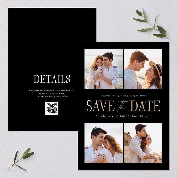 Classically Gilded Save the Date Cards Licorice Gold Signature smooth Blank No Standard
