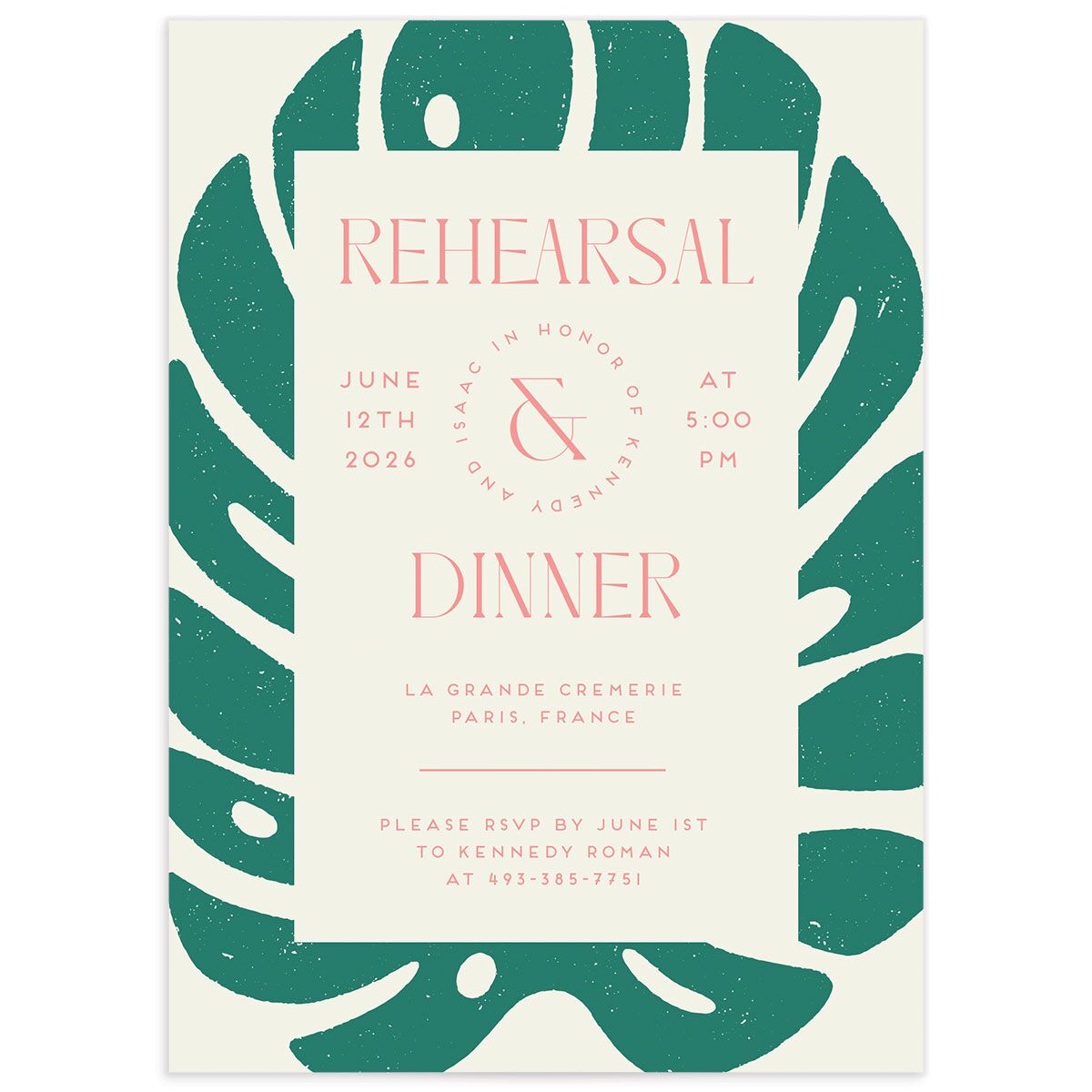 Eclectic Monstera Rehearsal Dinner Invitations