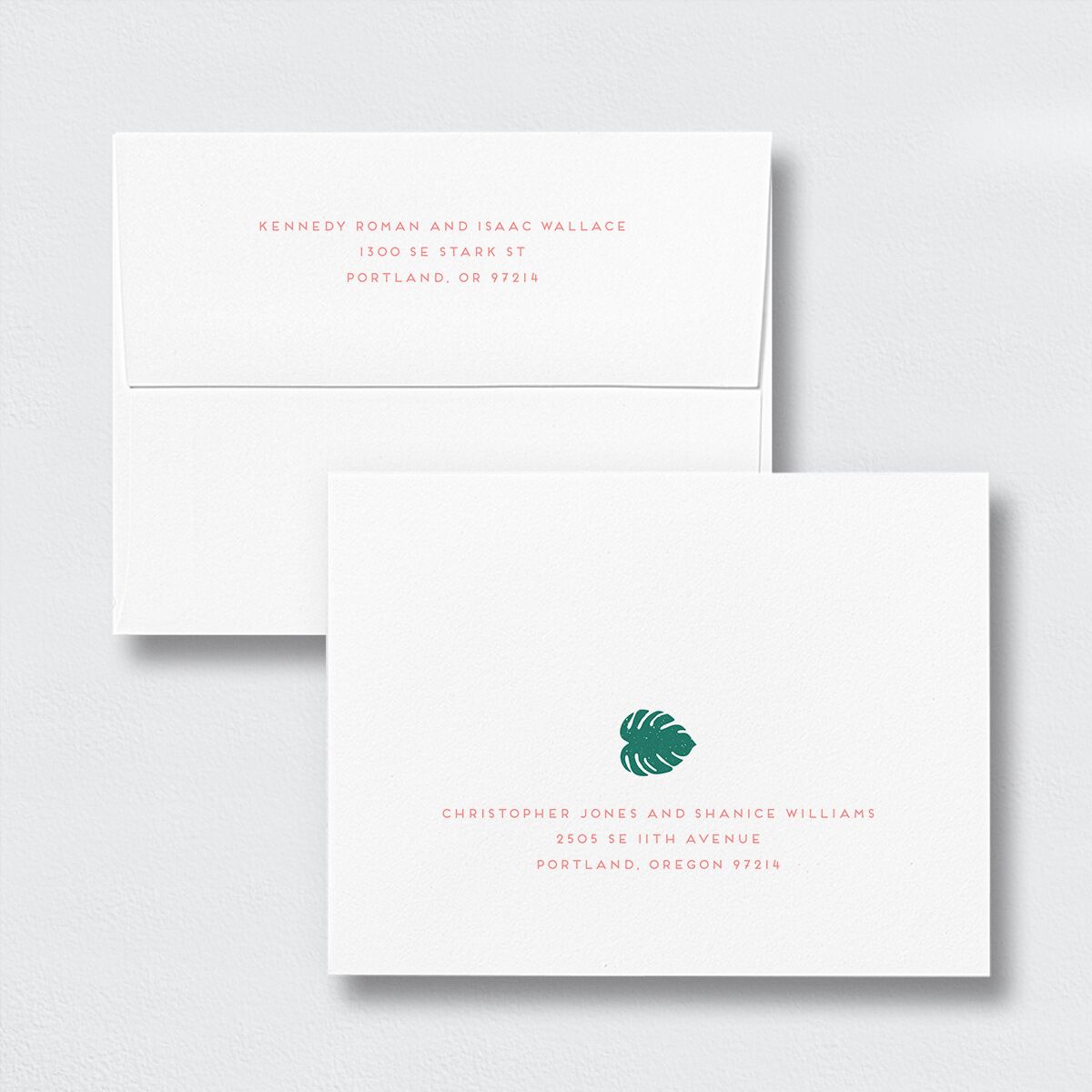 Eclectic Monstera Thank You Card Envelopes White Standard Ultramarine Both Recipient and Return Addresses Signature