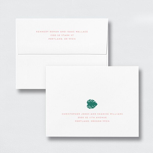 Eclectic Monstera Thank You Card Envelopes White Standard Ultramarine Both Recipient and Return Addresses Signature