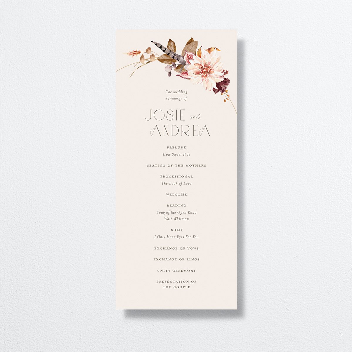 Eclectic Adornment Wedding Programs front in pink