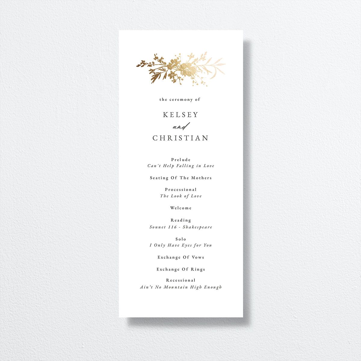 Gilded Wildflower Wedding Programs front in white