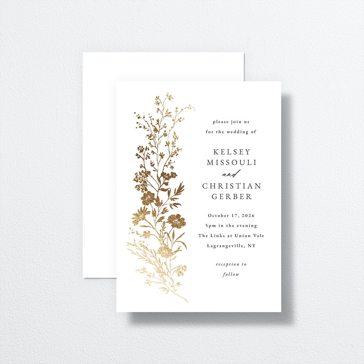Gilded Wildflower Wedding Invitations Gold Pure White Signature No