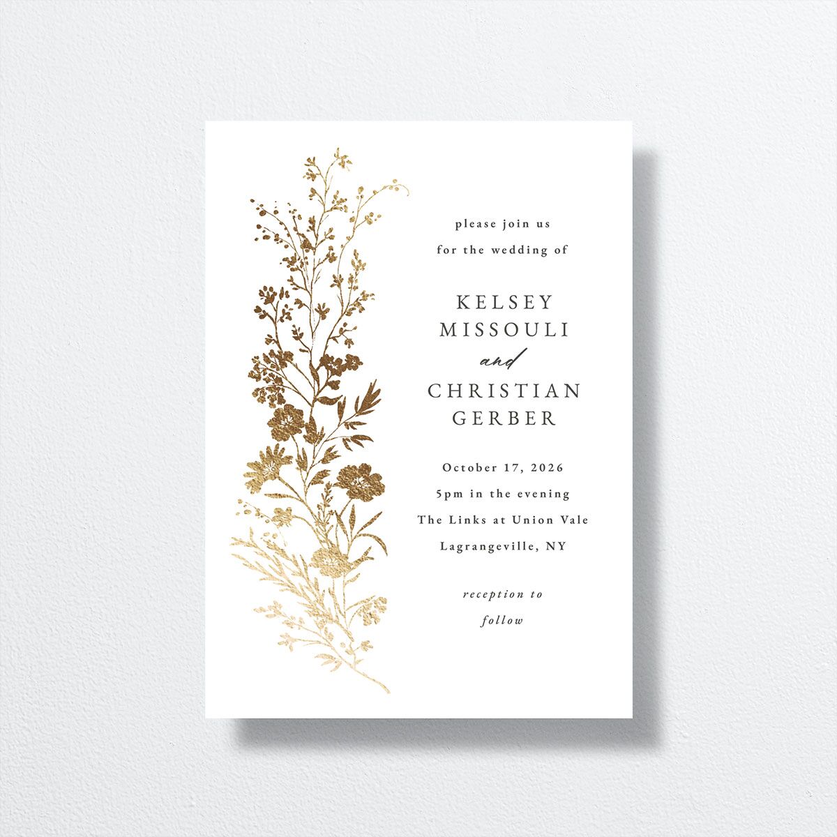 Gilded Wildflower Wedding Invitations Gold Pure White Signature No