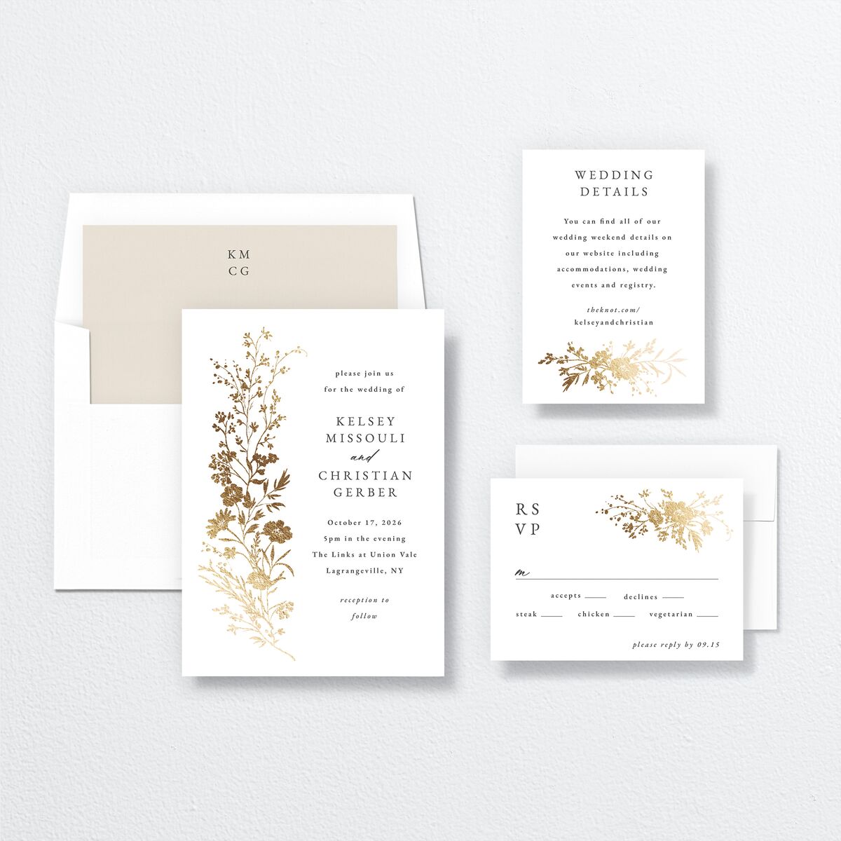 Gilded Wildflower Wedding Invitations Gold Pure White Signature No