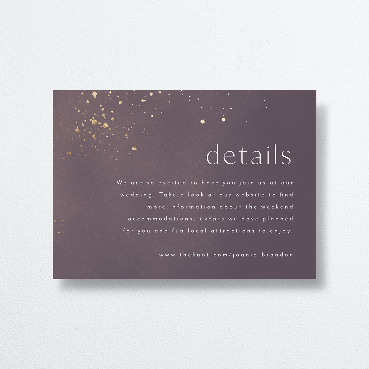 Shimmer Dust Wedding Enclosure Cards front in purple