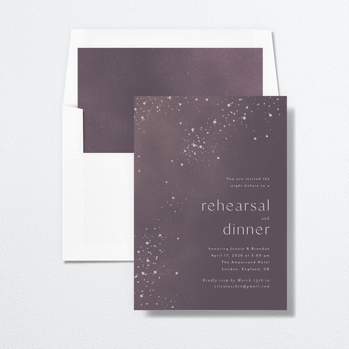 Shimmer Dust Rehearsal Dinner Invitations envelope-and-liner