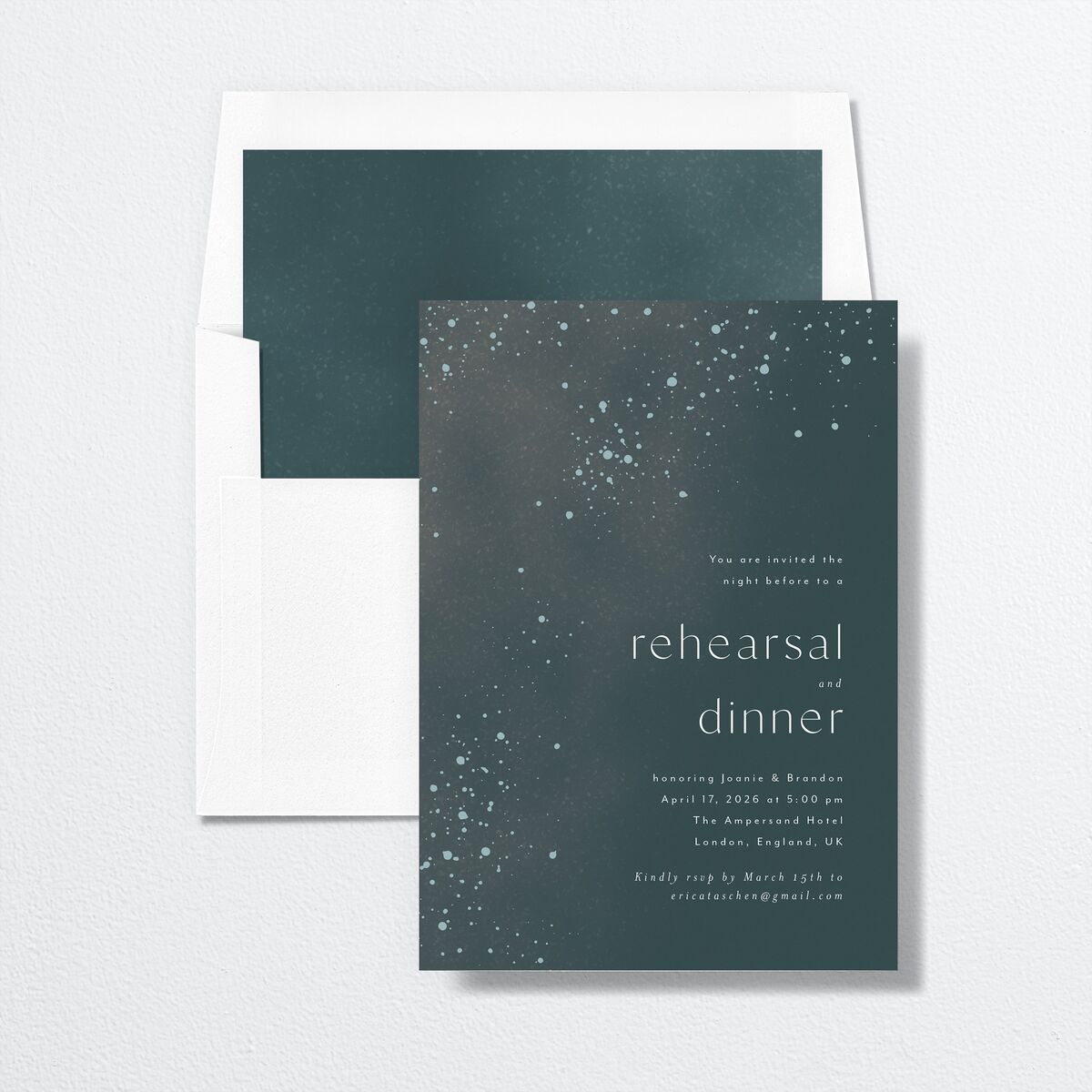 Shimmer Dust Rehearsal Dinner Invitations Dark Emerald Signature