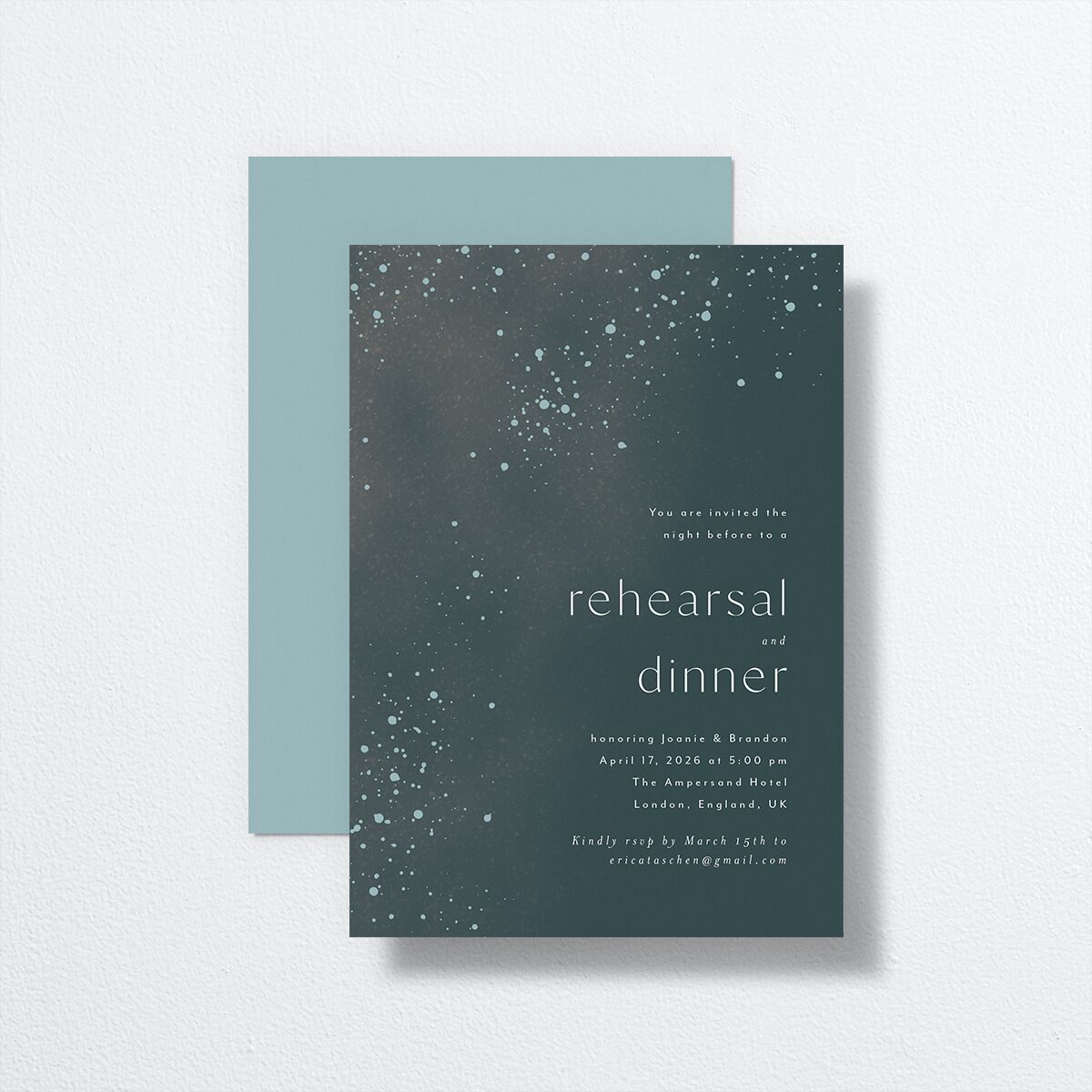 Shimmer Dust Rehearsal Dinner Invitations front-and-back