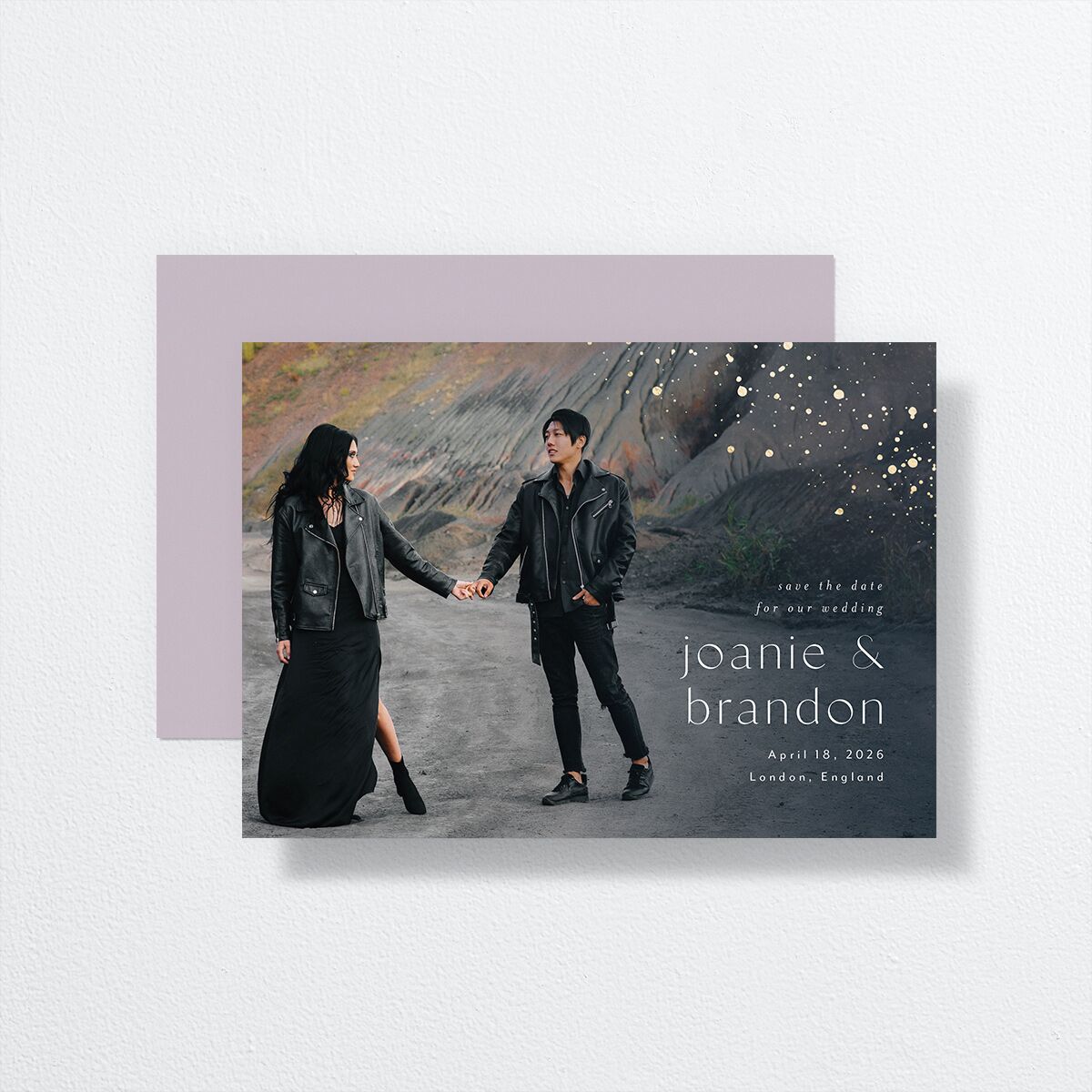 Shimmer Dust Save The Date Cards front-and-back