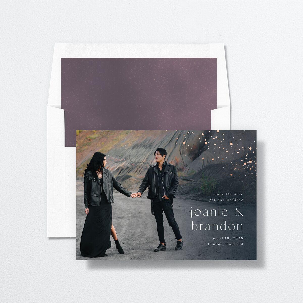 Shimmer Dust Save The Date Cards envelope-and-liner