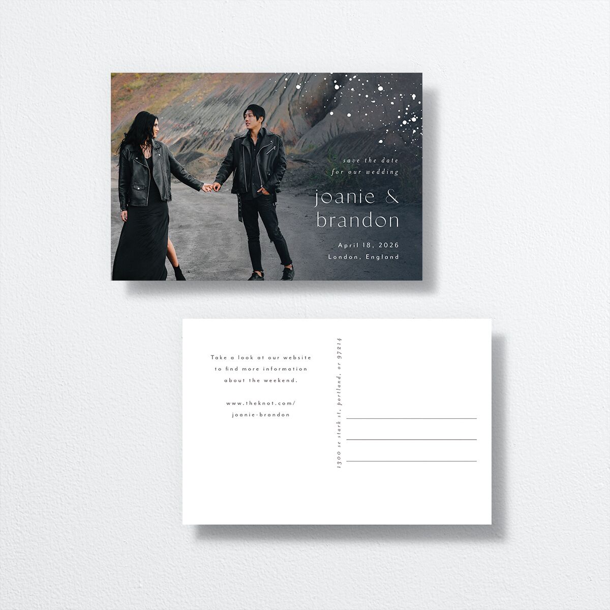 Shimmer Dust Save The Date Postcards  front-and-back