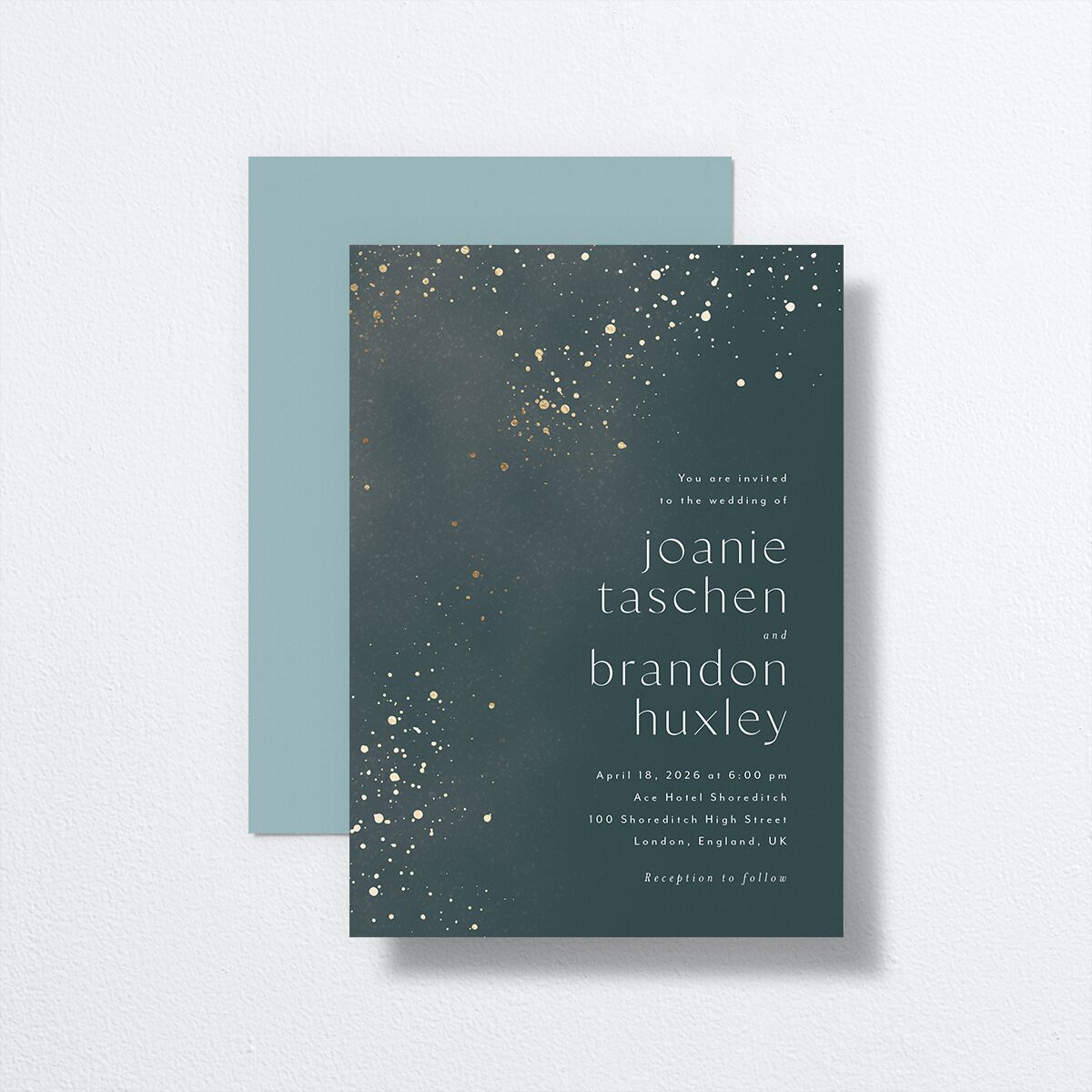 Shimmer Dust Wedding Invitations Gold Dark Emerald Signature No