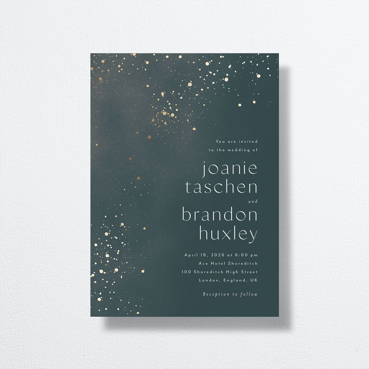 Shimmer Dust Wedding Invitations Gold Dark Emerald Signature No