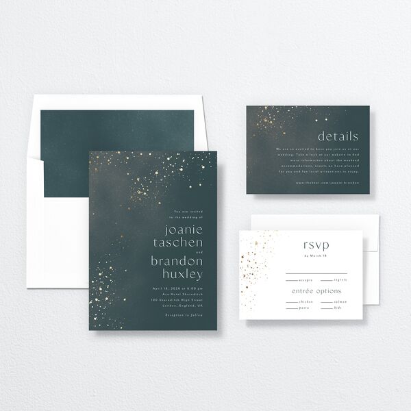 Shimmer Dust Wedding Invitations Gold Dark Emerald Signature No