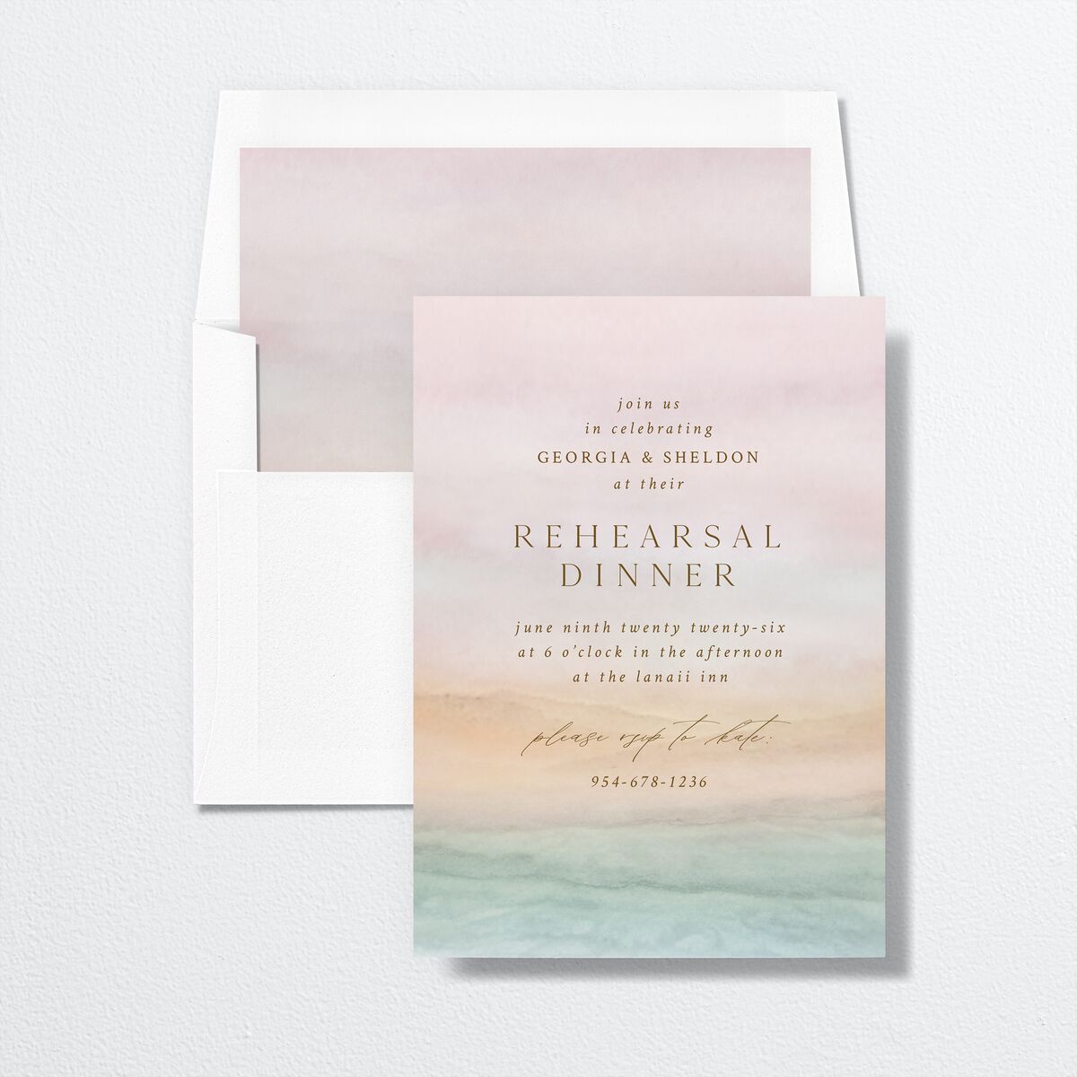 Ethereal Sunset Rehearsal Dinner Invitations Peach Fuzz Signature