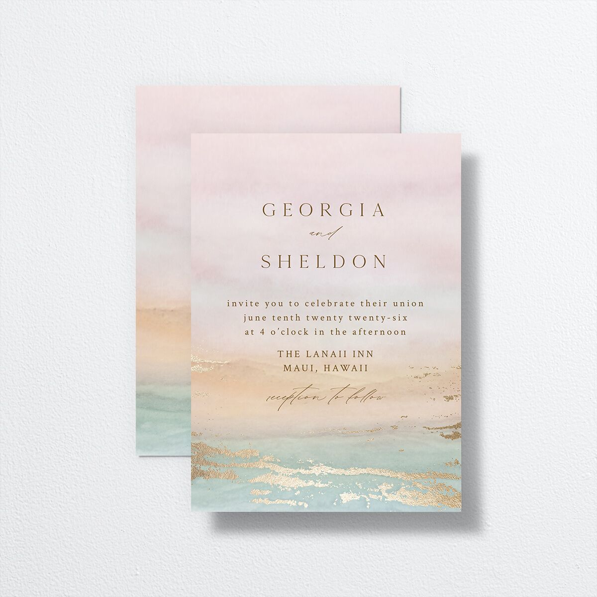 Ethereal Sunset Wedding Invitations Gold Peach Fuzz Signature No