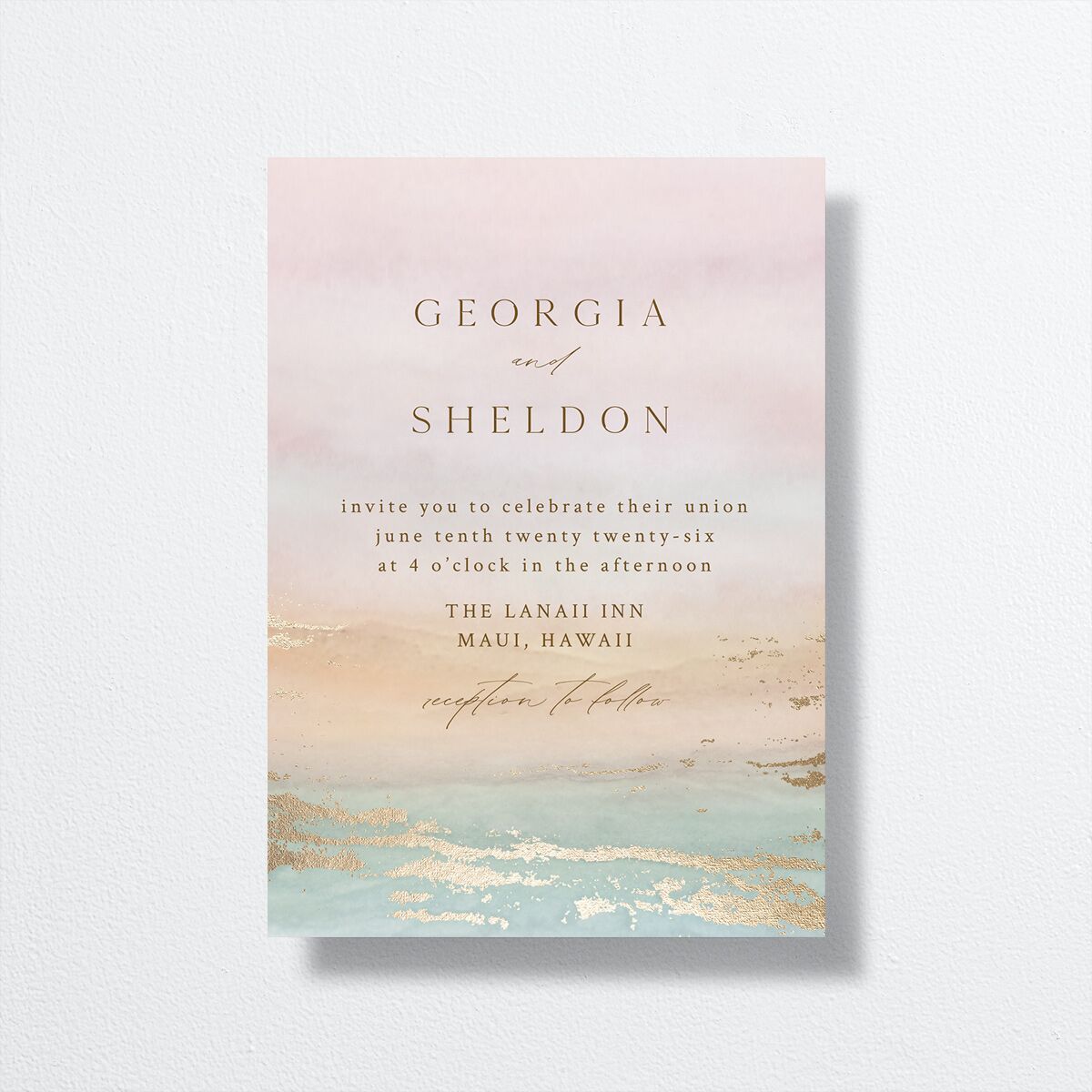 Ethereal Sunset Wedding Invitations Gold Peach Fuzz Signature No