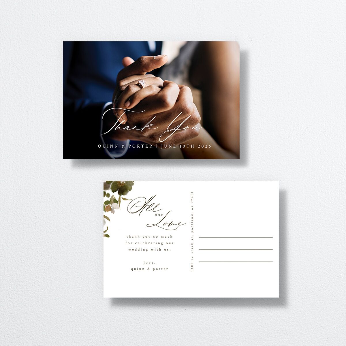 Glamorous Garland Thank You Postcards Pure White