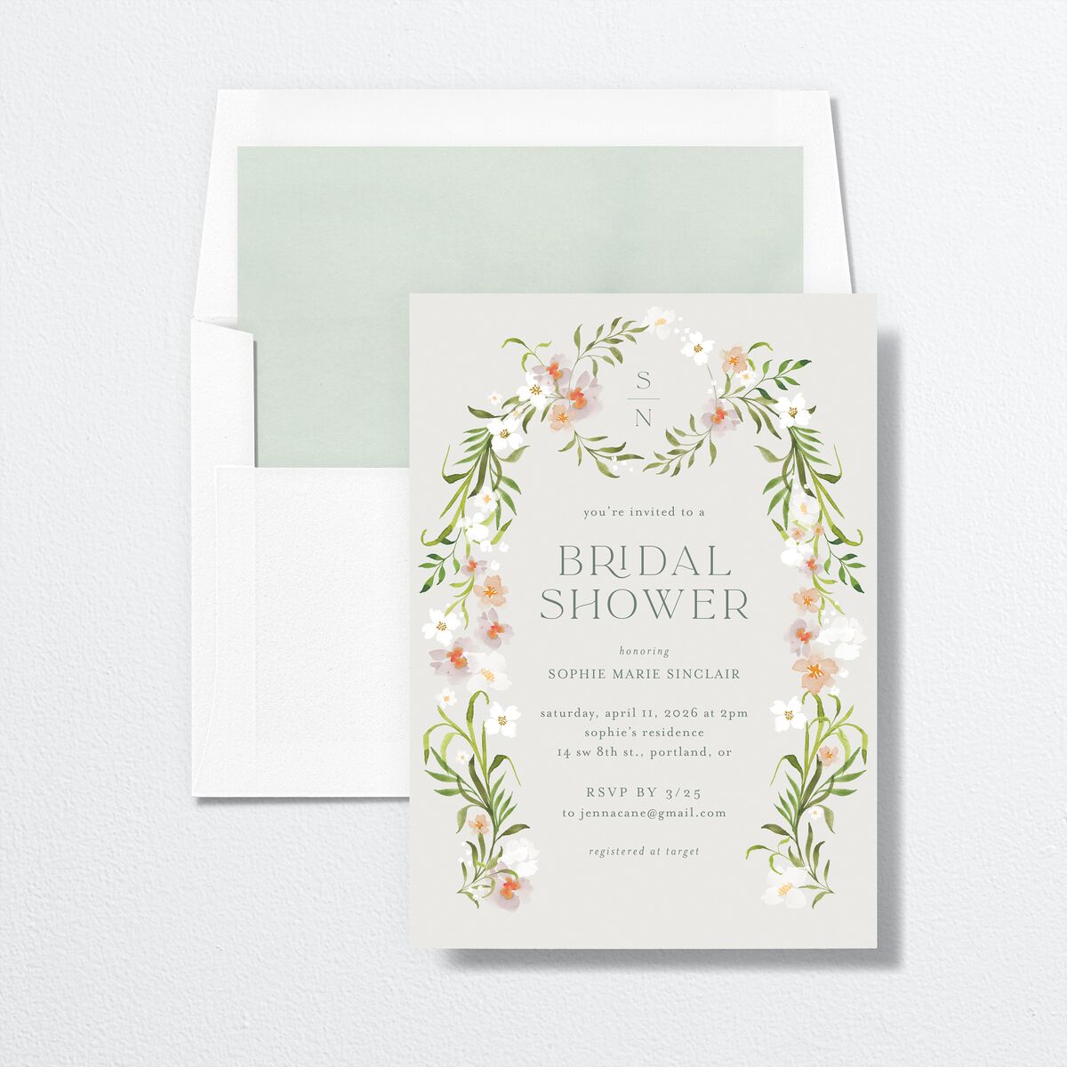 Wildflower Altar Bridal Shower Invitations Mist Signature