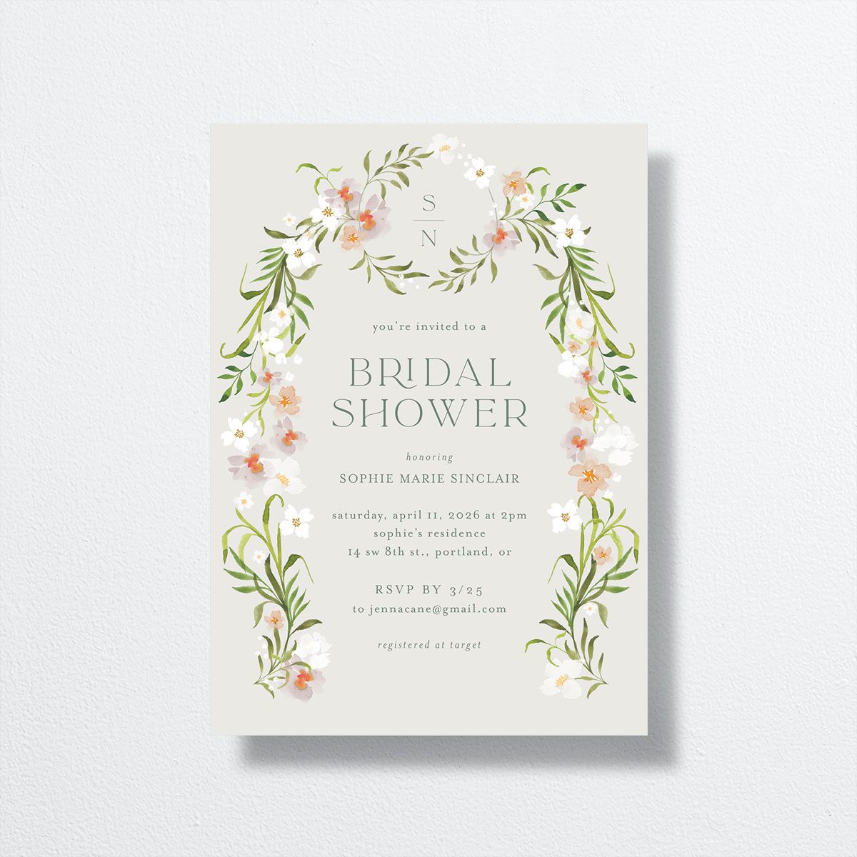 Wildflower Altar Bridal Shower Invitations Mist Signature