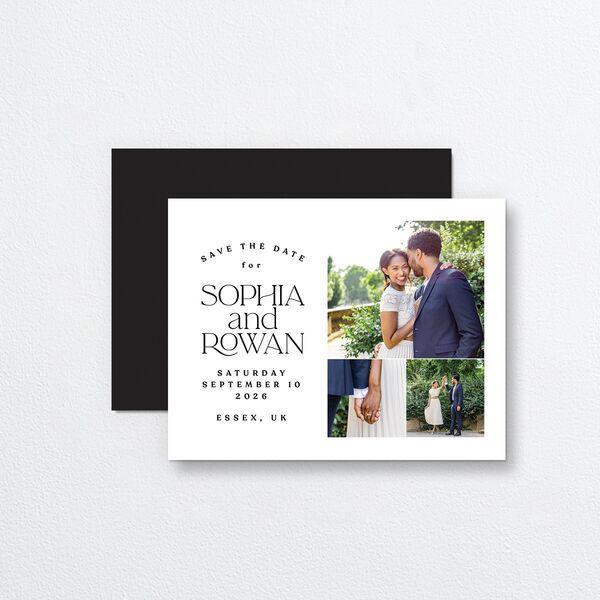 Classic Stack Save the Date Petite Cards front-and-back in White