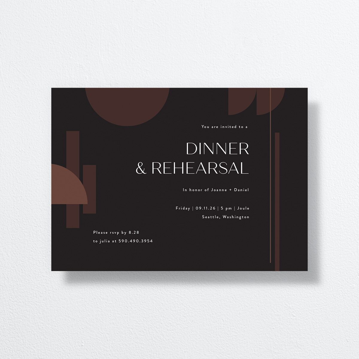 Neo Accent Rehearsal Dinner Invitations front in brown